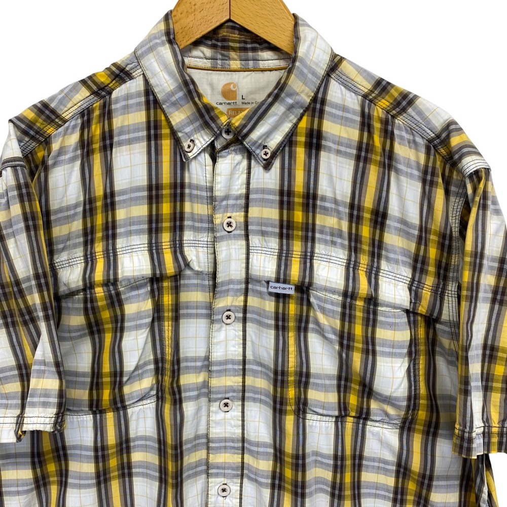 Carhartt Force Relaxed Fit Plaid Short Sleeve Button Up Shirt Workwear Mens L